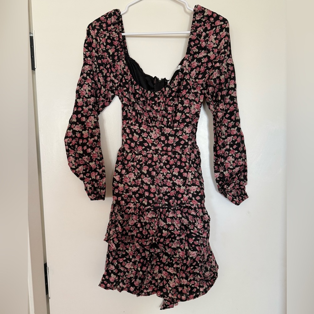 Altar'd State Black and Pink Floral Long Sleeve Dress